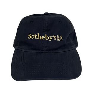 Sotheby’s EST. 1744 Hat Cap RARE Black Gold Embroidered Cotton Strapback
